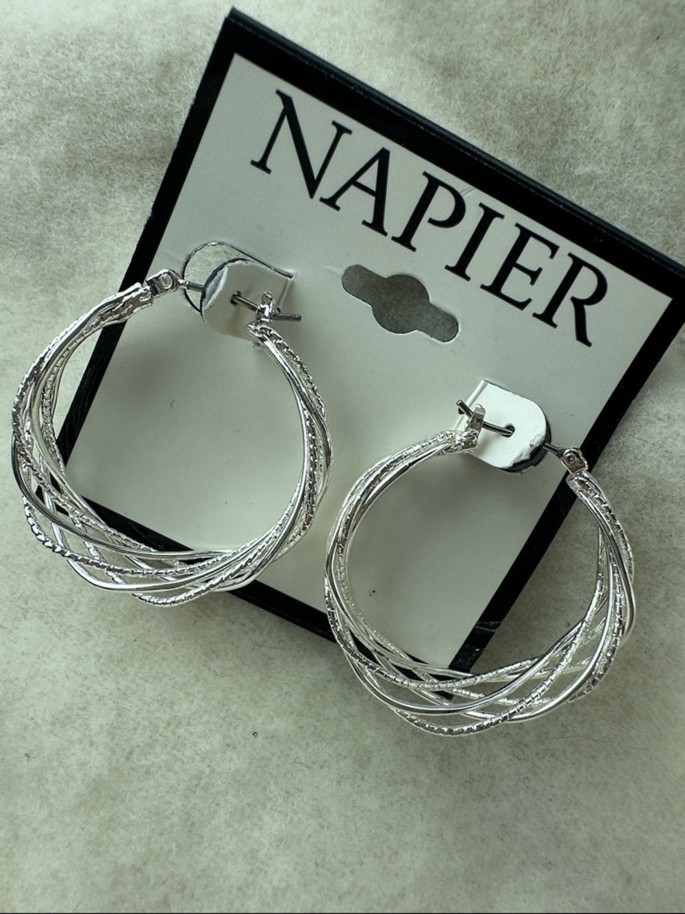 Napier Silver Multi-Strand Twisted Hoop Earrings